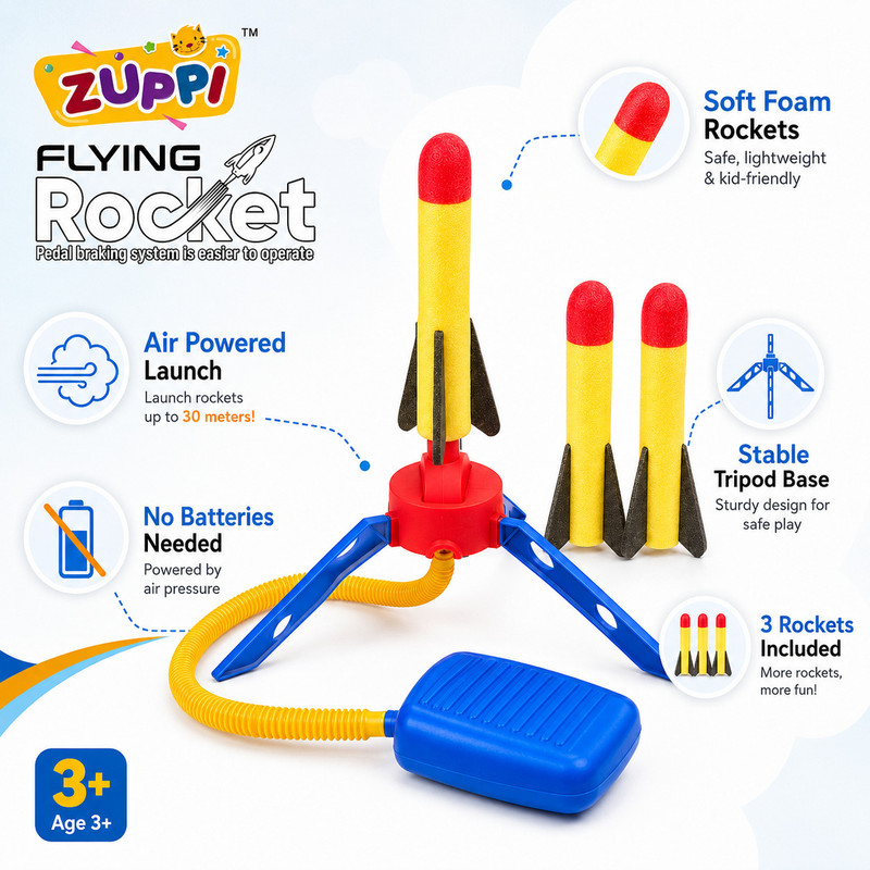 VROMLY Jump Rocket Launcher Toy for Kids | Air Pump Foam Rocket Outdoor Play Set(Multicolor)