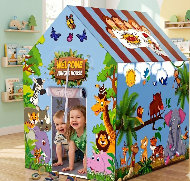 cloudconcept Jungle Safari Adventure Play Tent House - Perfect Birthday Gift for Kids(Multicolor)