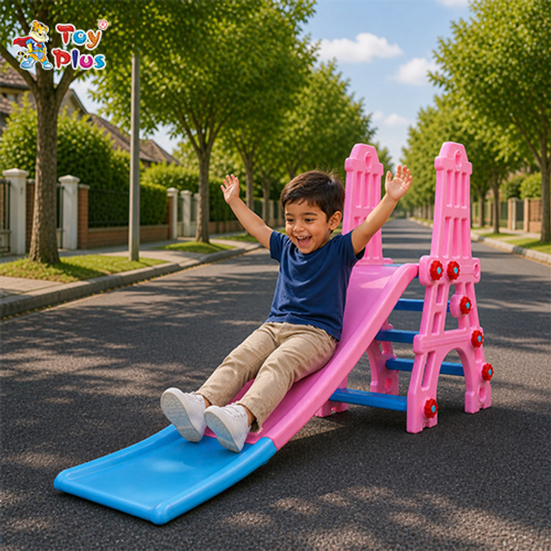 Toy Plus Kids Indoor Outdoor Slide with Anti-Slip Ladder & Smooth Surface(Pink)