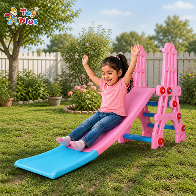 Toy Plus Kids Play Slide with Ladder & Anti-Slip Steps for Safe Fun(Pink)