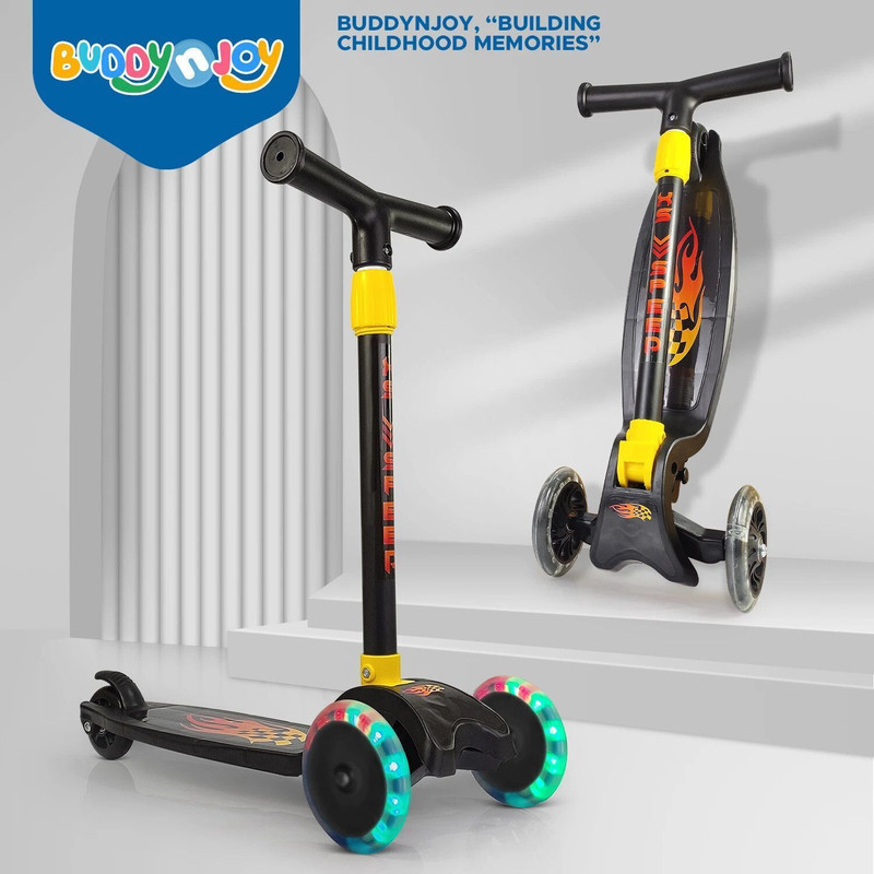Buddynjoy Kids Kick Scooter with LED Wheels – Stylish & Fun Ride for Boys and Girls(Yellow)