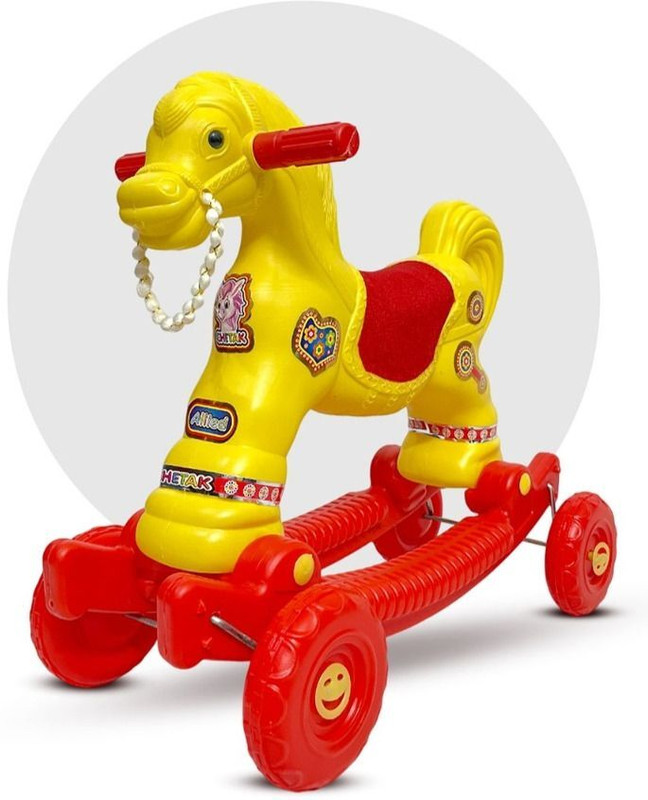 PRABLE BABY'' BABY PLASTIC HORSE WITH ROCKING FUNCTION AND RUNNING RIDE ON WITH AMAZING COLOR FOR YOUR KIDS First Class Rocking Plastic Horse With 4 Wheels For Cycle The Horse, 2 In 1 Function Rocking And Cycling rider For Your Kids ,Bridle For Parent Control.DERTYU-SDEFRTYH-10111(Multicolor)