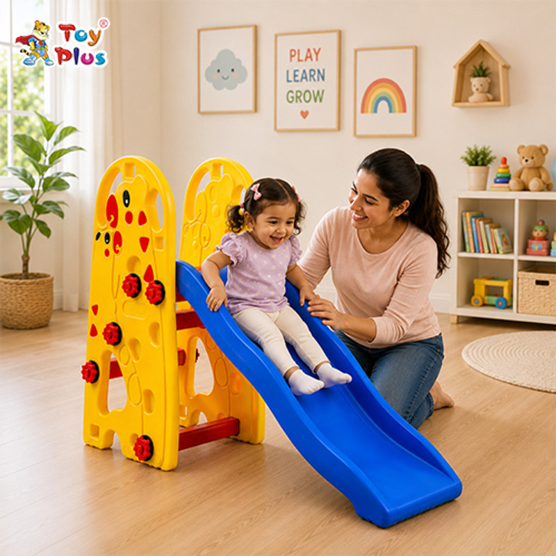 Toy Plus Kids Plastic Slide for Home | Toddler Activity Slide with Safe Steps(Yellow, Blue)