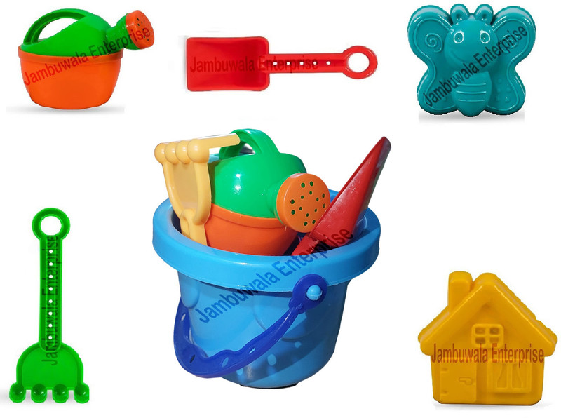 jambuwala Enterprise SandGame Castle Bucket Plastic Beach Toy Set for Gardening Tool,Home,Shovel,Rake(Multicolor)