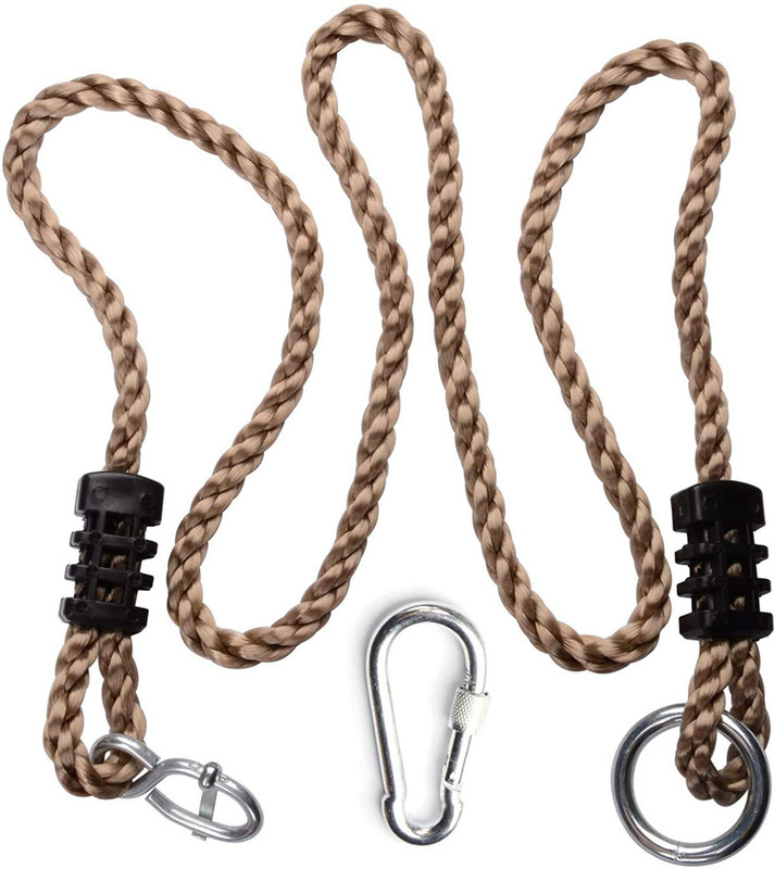 HOP N PLAY Adjustable 6ft Climbing Nylon Rope with Carabiner for Swings & Playsets(Brown)
