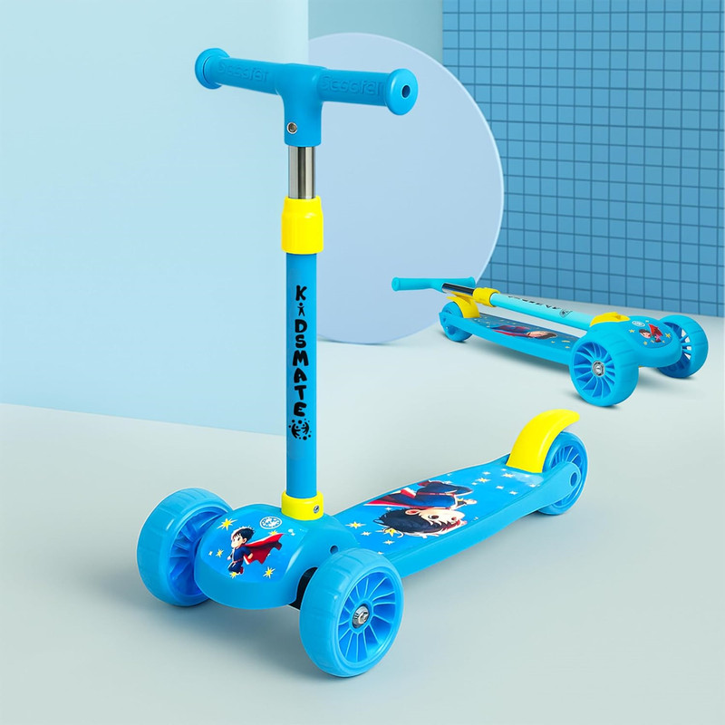 KELOSK Foldable Scooter for kids|Adjustable Handle Smart Kick 3-Wheel Scooter for Girls(Blue)
