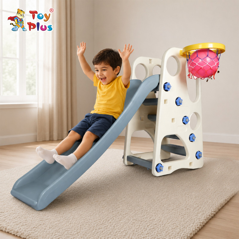 Toy Plus Indoor Outdoor Baby Slide with Basketball Activity for Toddlers(Grey)