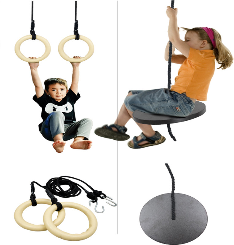 BOFFLE 2-in-1 ABS Gymnastic Rings Set with Rope Disc Swing for Kids(Grey)