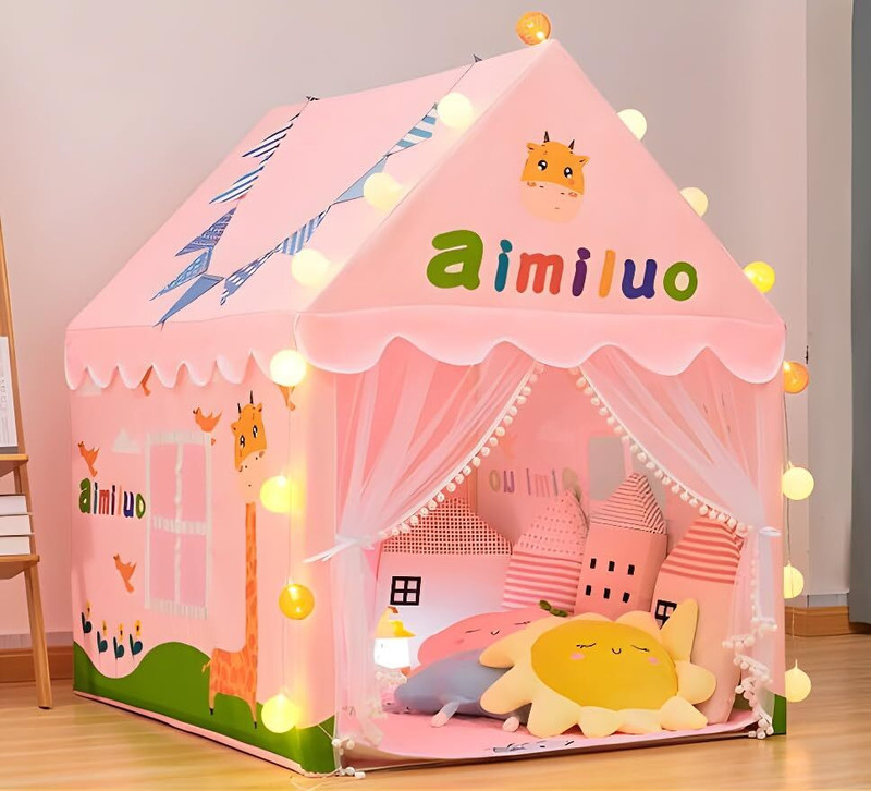 RADHE ENTERPRISE Children Boy Portable Castle (M) Size Light Weight Kids Play (Pink Giraffe)(Multicolor)