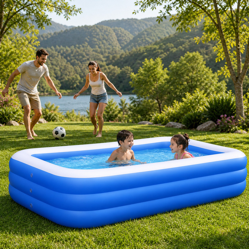 JUPREV 7 Feet Inflatable Swimming Pool for Kids & Adults, 3-Layer PVC Family Pool(Blue)