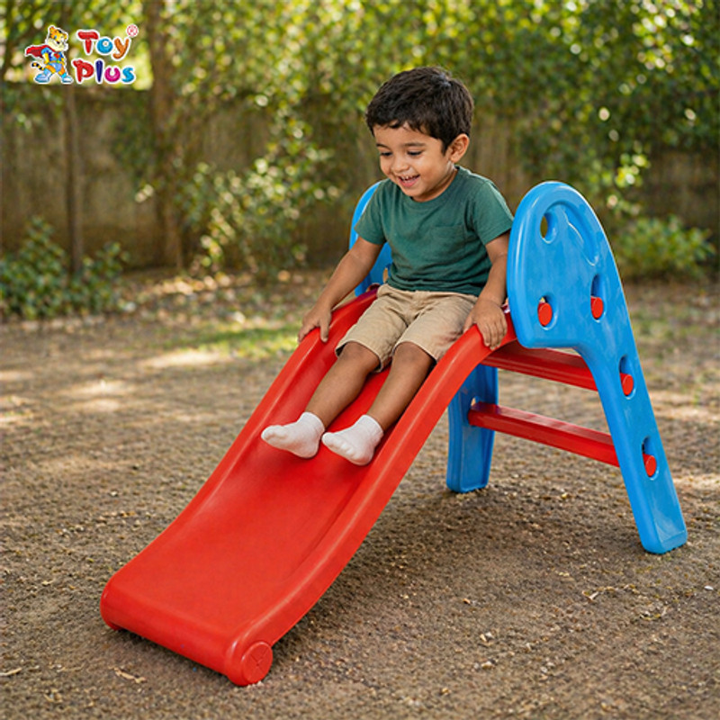 Toy Plus Kids Plastic Slide for Home Play with Safety Features(Blue, Red)