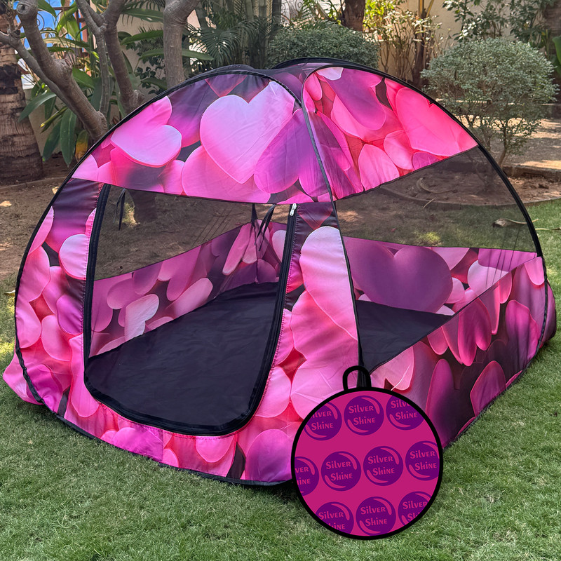 ShreejiHuf Foldable Play Tent House Multi Purpose Easy Setup & Portable (HEART-PINK)(Pink, Grey)