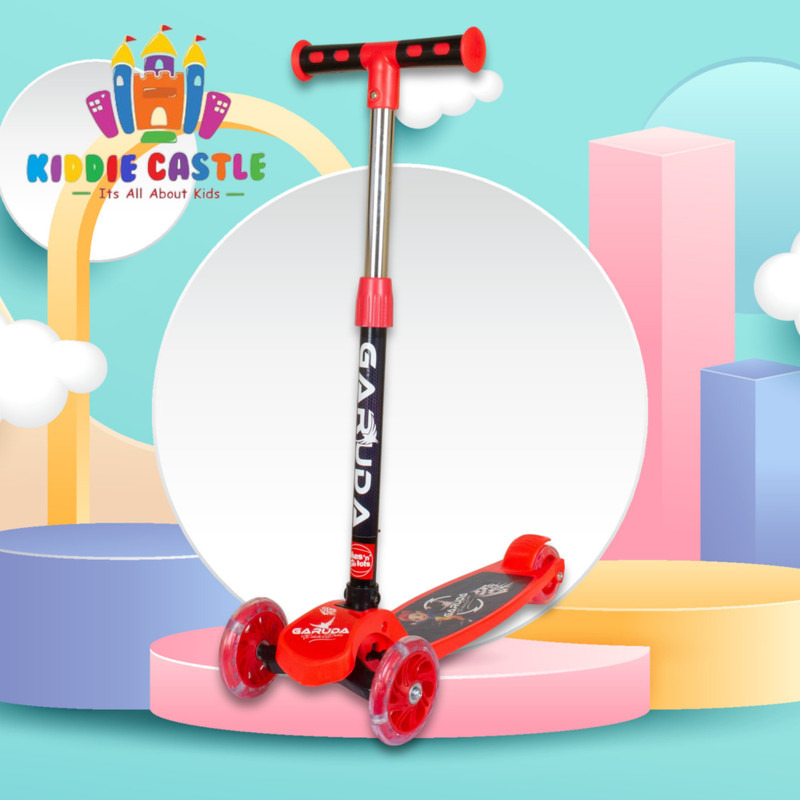 Kiddie Castle Foldable Scooter for Kids 4 Level Height LED Light in PU Wheels with Brake(Red)