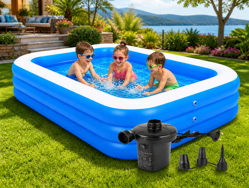 JUPREV 10FT Blue Inflatable Swimming Pool with Electric Pump, Heavy Duty PVC Family Fun(Blue)