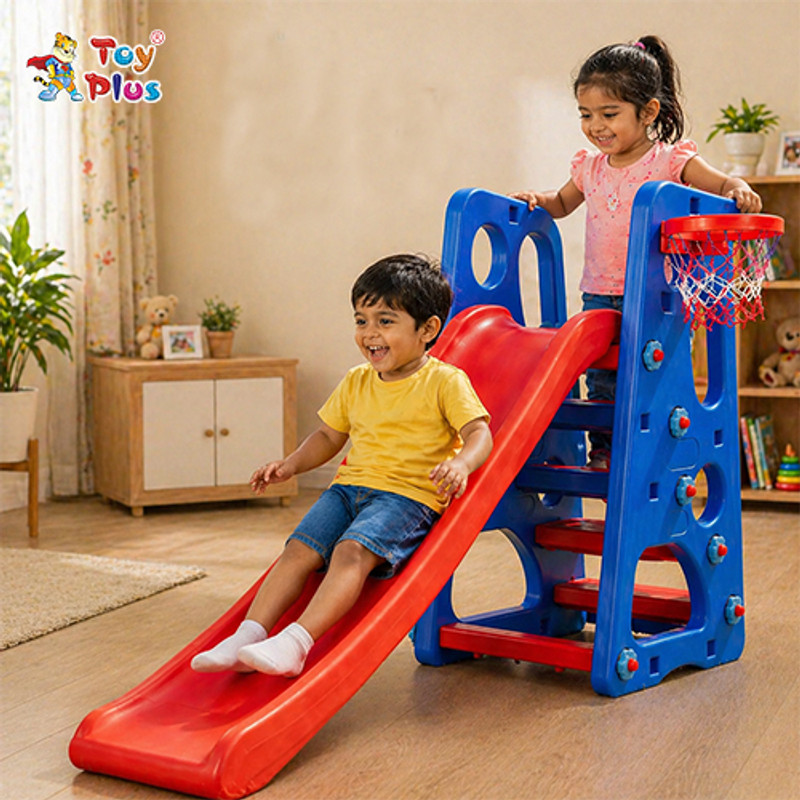 Toy Plus 2 in 1 Foldable Baby Garden Slide Hanging Swing for Kids and One Basketball(Multicolor)