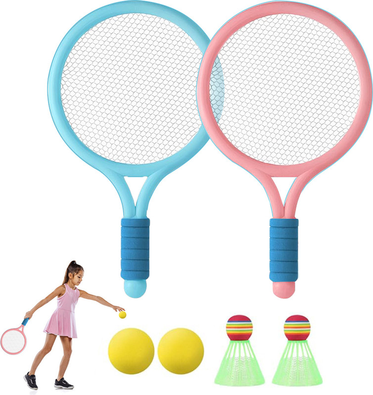 PROBEROS Lightweight Kids Dual Sport Racket Set with Tennis Badminton Balls 9 Inch Size(Pink)