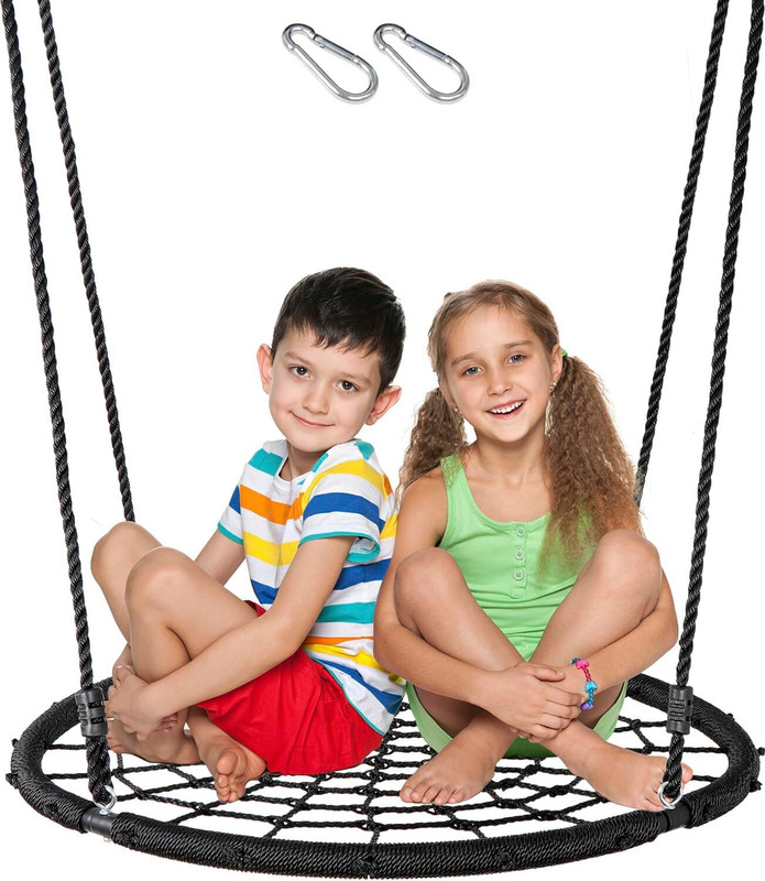 Reznor Round Nest Web Tree Swing with 5.5ft Long Hanging Rope for kids & adults(Black)