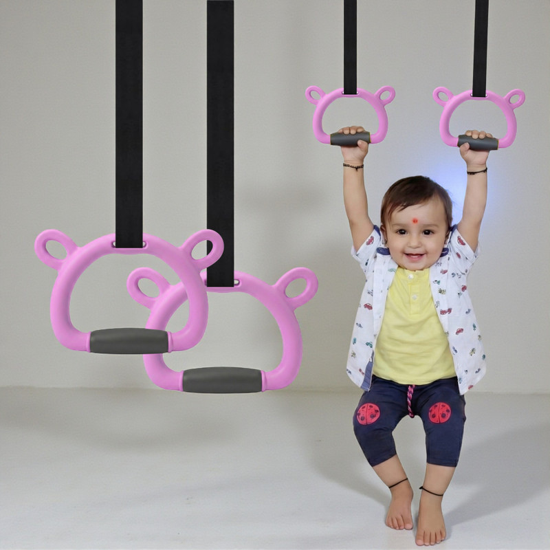 Extrawish Kids Gymnastic Rings with 11.5Ft Adjustable Strap Bear Design with Silicone Grip(Yellow)