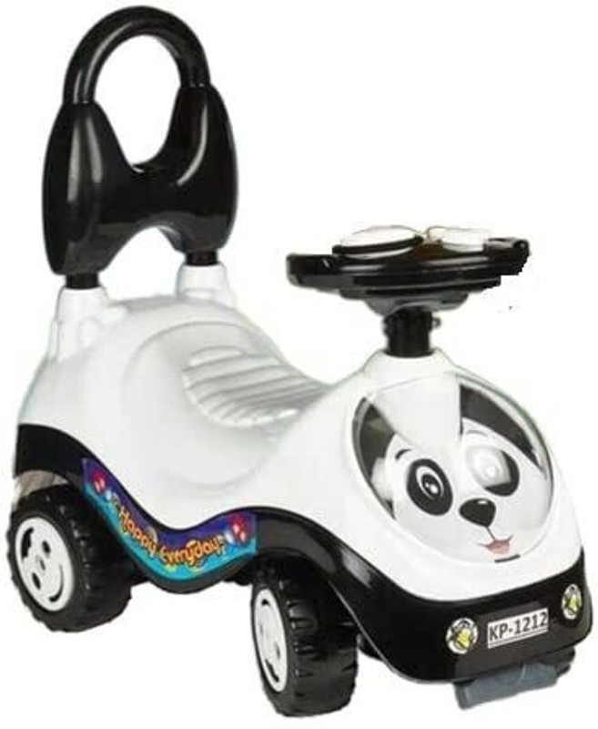 JoyRide Panda Pop Rideon Car for Kids with Music, colourful , Backrest,& Big Wheels(White)