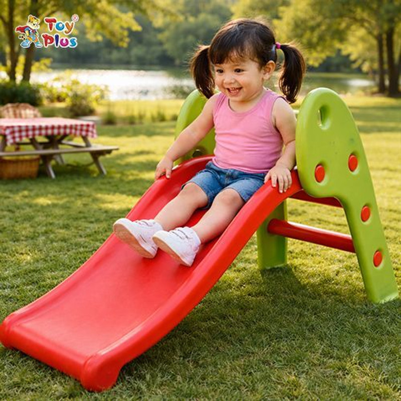 Toy Plus Kids Slide Play Set with Ladder & Smooth Sliding Design(Green, Red)