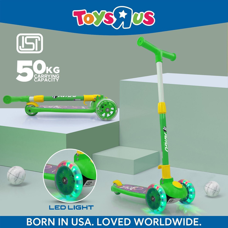 Toys R Us Avigo Smart Kick Scooter, 4 Adjustable Height, Foldable & Front Wheel light, Cap-50 Kg(Green)