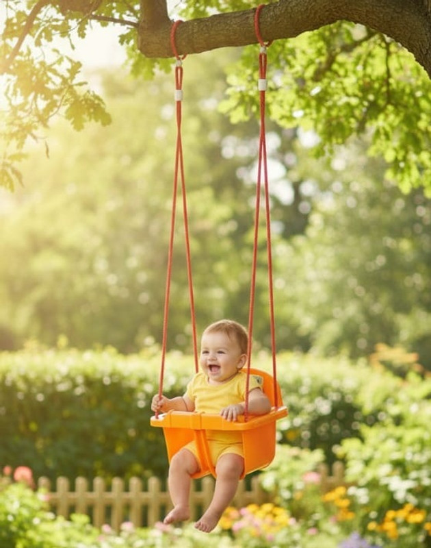 SAFE HAVEN Durable plastic baby jhula with backrest safety support strong ropes for swing(Yellow, Orange)