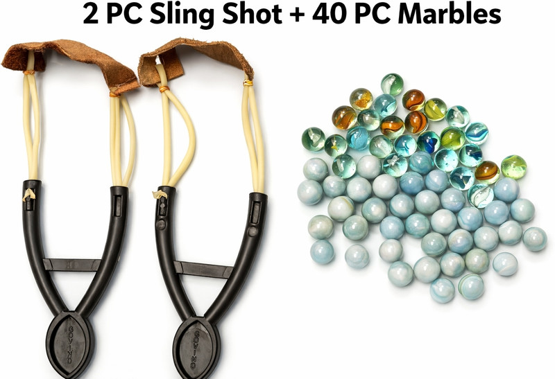Shiva Collections 2 pc black sling shot and 40 pc marbles for every one(Multicolor)
