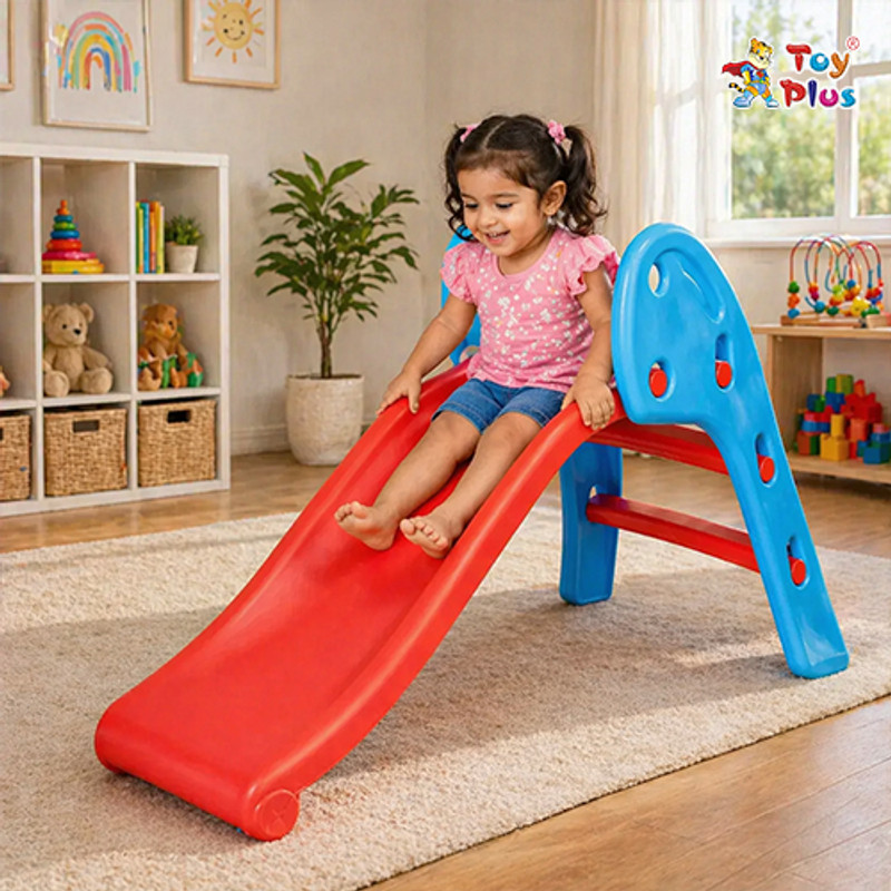 Toy Plus Baby Slide for Toddlers with Safe Climbing Steps & Strong Base(Blue, Red)