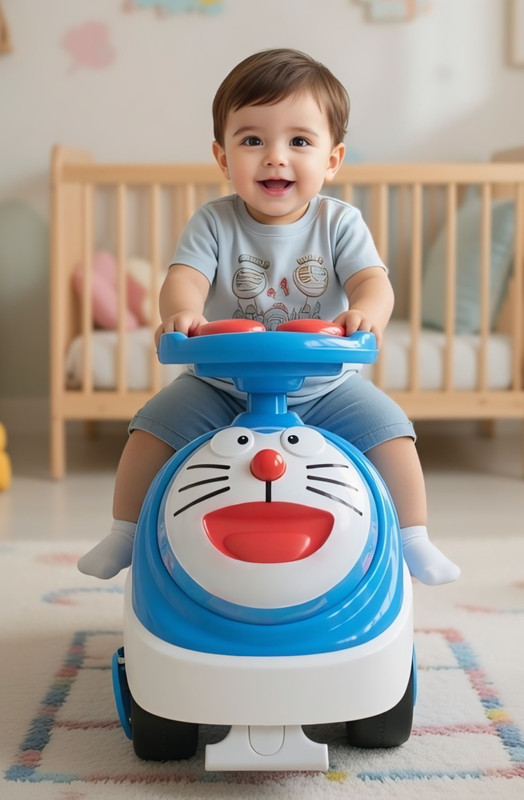 oh baby Doraemon Magic CAR & Frog Scooter & Push Tricycle & Bicycle & Cycle with cartoon Car Non Battery Operated Ride On(Blue)