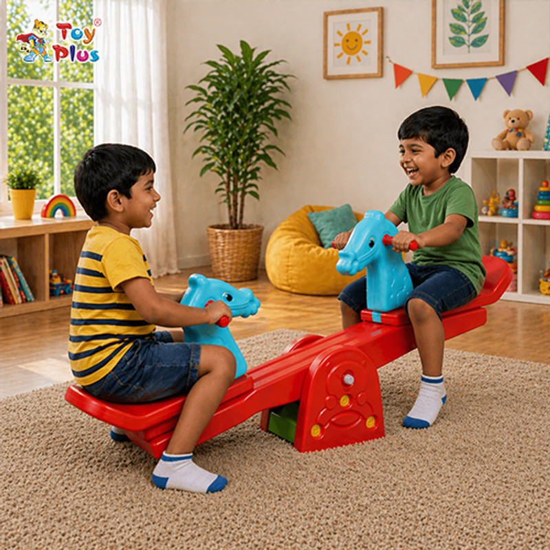 Toy Plus Toddler Seesaw Ride Toy for Indoor Play/Outdoor Fun(Blue, Red)
