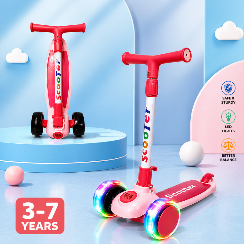 Buddynjoy Kick Foldable Scooter with 4 Adjustable Height and Light Wheels for Kids(Pink)