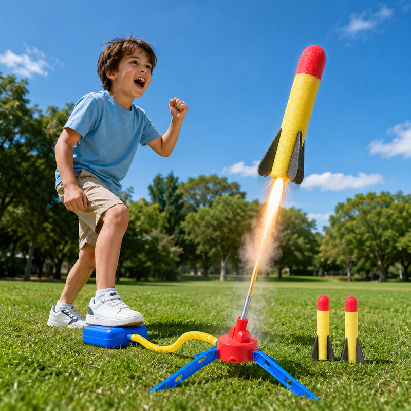 VROMLY Flying Rocket Launcher Toy for Kids | Foam Rocket with Foot Pump, Tripod Stand(Multicolor)