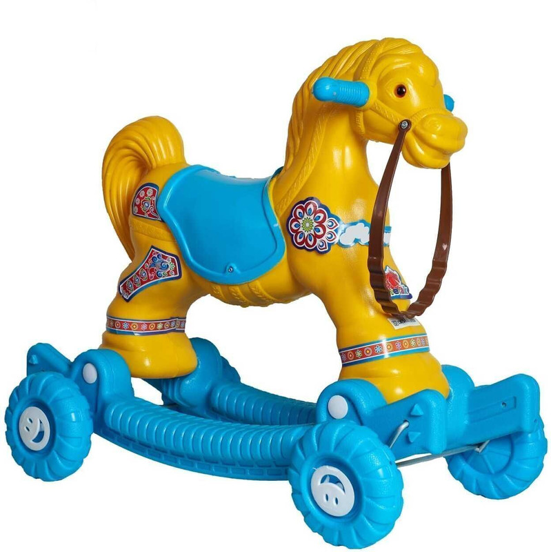 Fuddu 2 in 1 Toy Birthday Gift for Toddlers, Baby Horse Toy Rideons & Wagons-Yellow(Blue)
