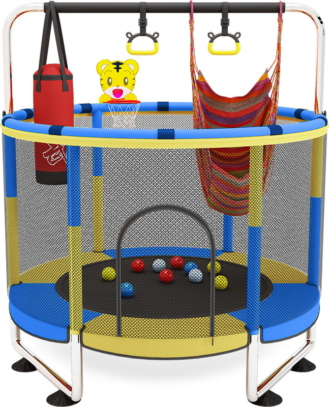 StarAndDaisy 4 in 1 Kids Trampoline with Safety Net, Pull Up Handle, Boxing Bag & Swing(Blue, Yellow)