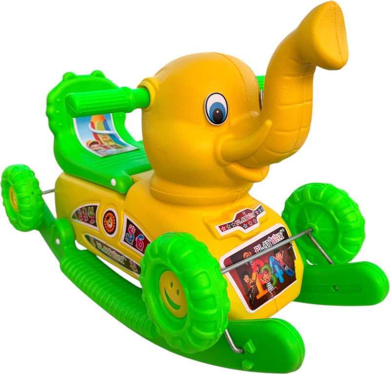 Fuddu Elephant Rocker Toy for Kids| Elephant Shape Baby Rocker with Wheels Ride-On(Green, Yellow)