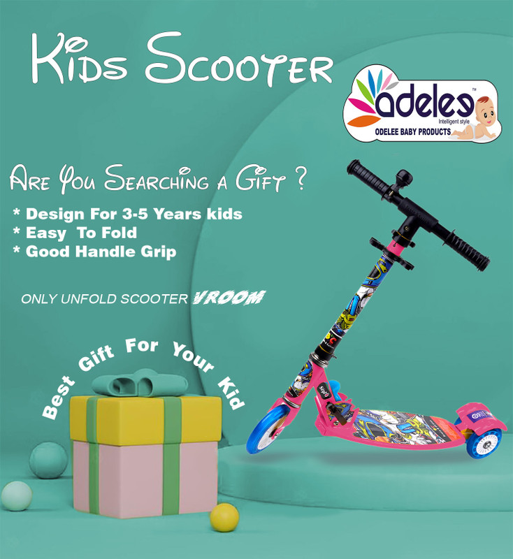 ODELEE Stylo Scooty Metal Frame,3 Adjustable Height Kids Scooter(Pink)