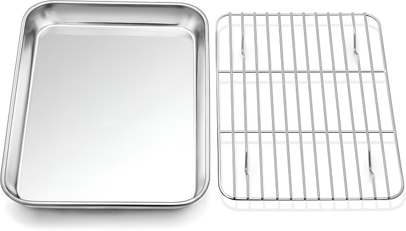 Snevad Stainless Steel Baking Tray with Roasting Cooling Rack for Oven Grilling Cooking Glider Rack Grill(Pack of 1)
