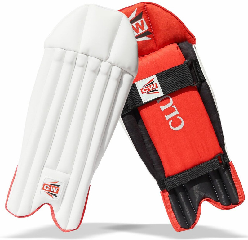 CW Club Wicket Keeper Pads | Adult - Senior Full Size Keeping Legguards for Men Men's (39 - 43 cm) Wicket Keeping Pad(White, Red, Men, Women)