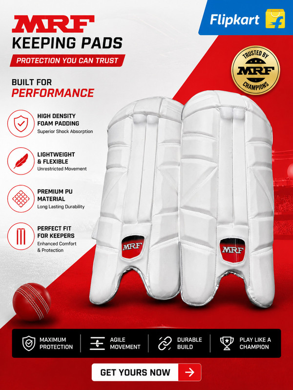 WCB MRF Men's (39 - 43 cm) Wicket Keeping Pad(White, Leather Ball & Season Ball)