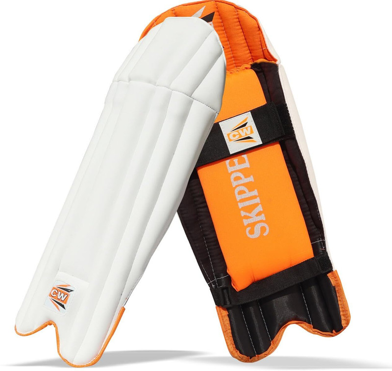 CW Skipper Wicket Keeper Pads | Men Legguards Adult Protective Cricket Gear Men's (39 - 43 cm) Wicket Keeping Pad(White, Orange, Ambidextrous)