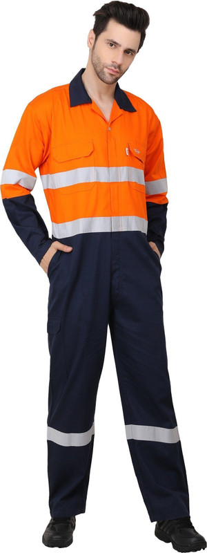 Club Twenty One Cotton Industrial Workwear with Reflective Tape Multi-Pocket Coverall Paint Coverall(XXL)