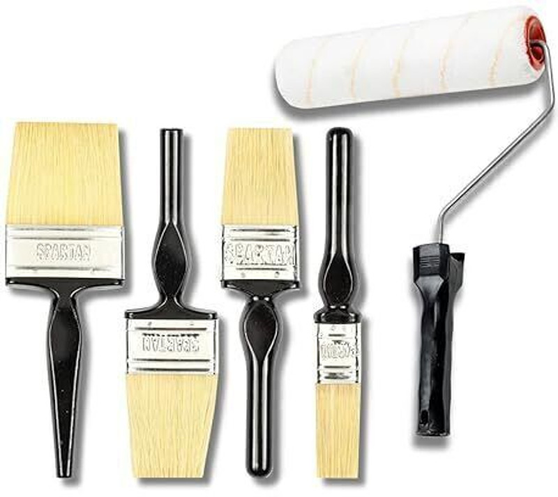 ALF Wall Paint Brush Set (1"-4")& 9"Cotton Roller | Synthetic Bristles | Set of 5 - Paint Roller(Pack of 1)