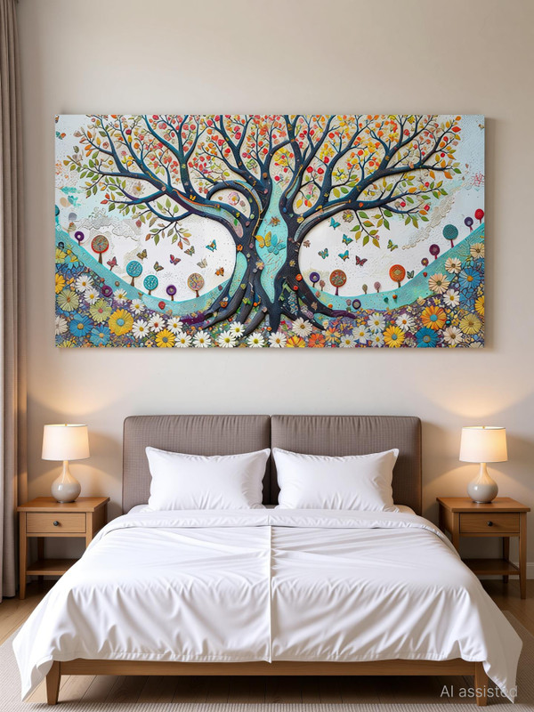 Indianara Panoramic Large Canvas Art Painting for Living | Bedroom | Office | Hotel Room Canvas 22 inch x 44 inch Painting(With Frame)