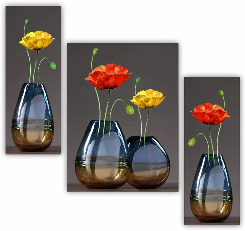 saf flower pot paintings with frame for home decor living room decoration Digital Reprint 18 inch x 12 inch Painting(With Frame, Pack of 3)
