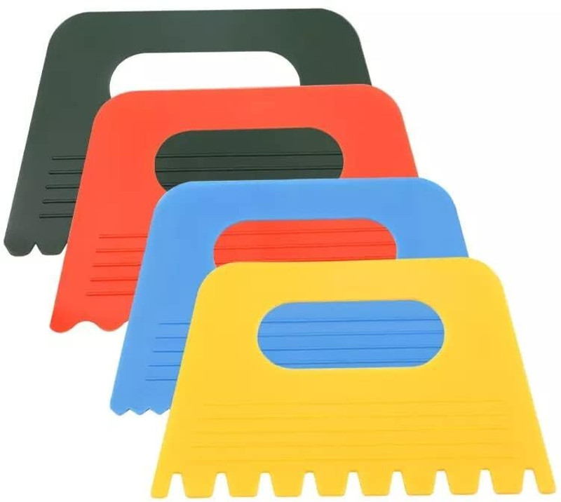URBAN BOX 4 Pcs Plastic Texture Comb Set for Wall Paint, Decorative Paint Scraper Tools Baking Smoother & Polisher(Multicolor)