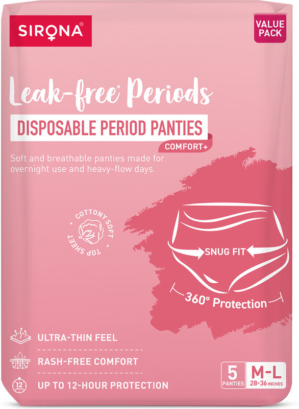 SIRONA Leak-Free Disposable Period Panties for Women Heavy Flow Ultra Thin M-L 28-36 In Sanitary Pad(Pack of 5)