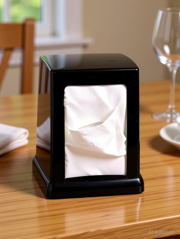 KR STORE L-Fold Napkin Holder – Dual Side Cube Dispenser with 1 Free Tissue Refill Double Side cube Table Top Tissue Dispenser -Black Paper Dispenser