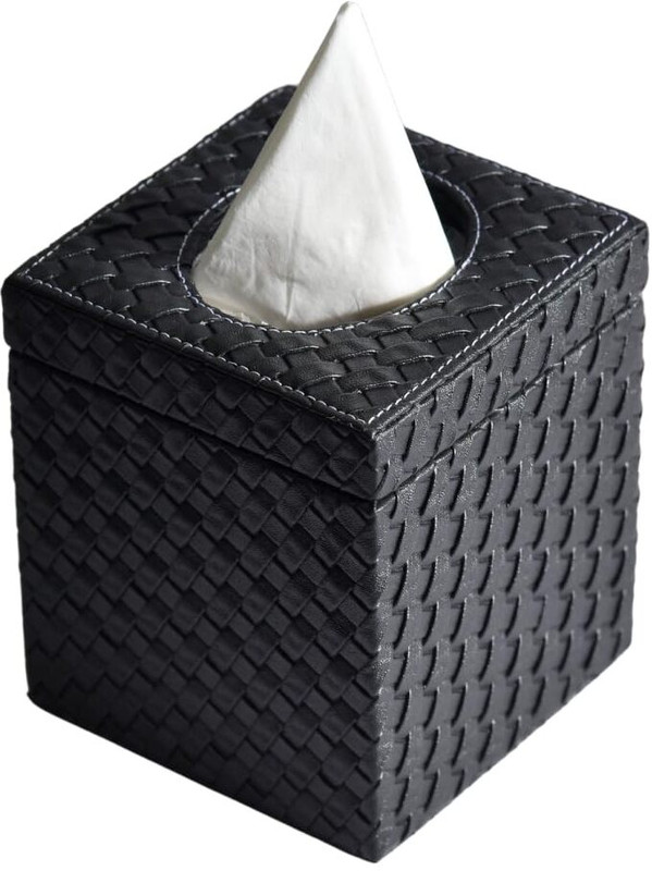 PREMSONS Brown Woven Design Artificial Leather Square Tissue Box for Dining Room, Kitchen, Car Paper Dispenser