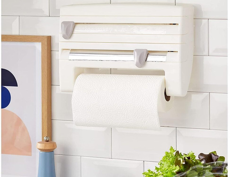 RV Enterprise 4in1 Wall Mounted Kitchen Organizer Foil Paper Dispenser withPaper Towel Holder 4 in 1 Foil Paper dispenser Holder Paper Dispenser