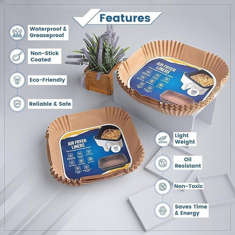 HOMNIA HOMNIA SQR SHOAPE AIR FRYER LINER 100pc Square Air Fryer Disposable Paper Liner, Non-Stick Paper, Oil-Proof Tray Paper Dispenser